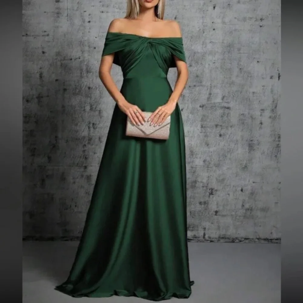 Luxe Satin Off Shoulder Evening Prom Party Formal Wedding Dress - Picture 10 of 16